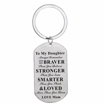 

12PC/Lot Love Mom To Daughter Keychain Always Remember You Are Braver Dog Tag Stainless Steel Keyring Women Family Jewelry Gifts