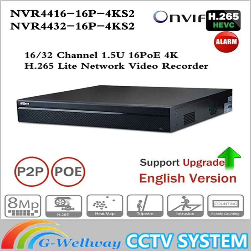

Original NVR4416-16P-4KS2 16ch with 16 poe NVR4432-16P-4KS2 32ch with 16POE 1.5U 4HDD support up to 8MP resolution IP Camera