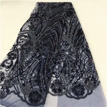 

Beautiful Flower Sequined Design Nigeria Mesh Net Lace Embroidery Fabric African Tulle Sequins Lace Fabirc Wedding Dress Lace
