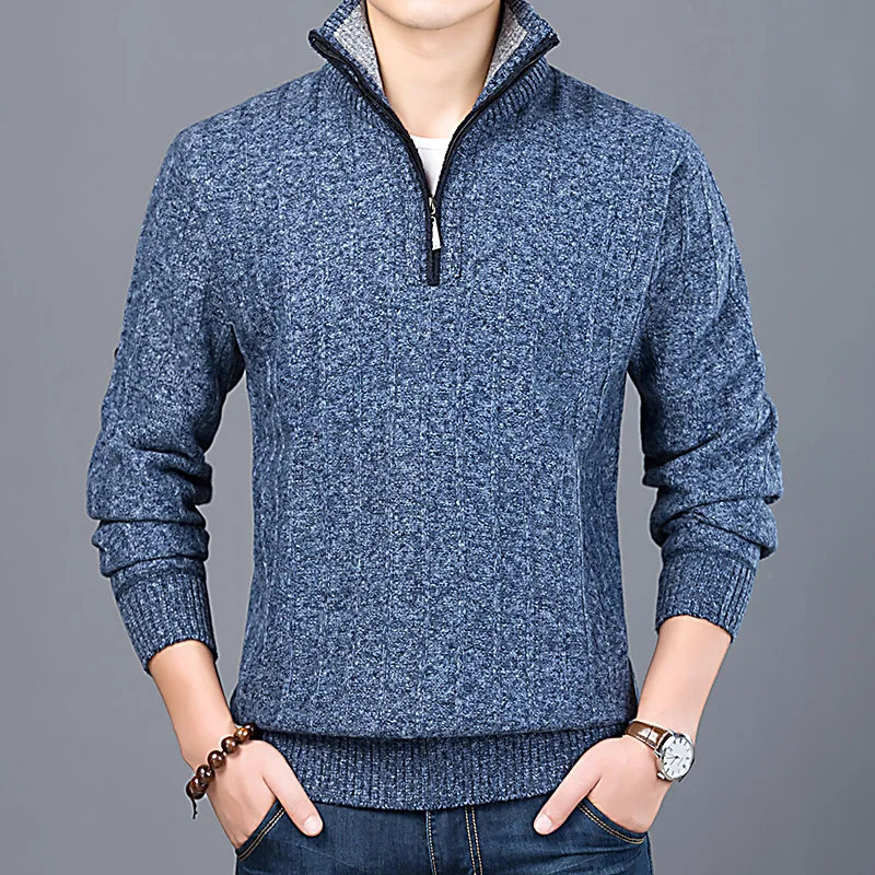 

2019 New Brand Fashion Sweater Men Half Zip Pullover Slim Fit Jumpers Knitwear Thick Autumn Casual Clothing Male size 2XL