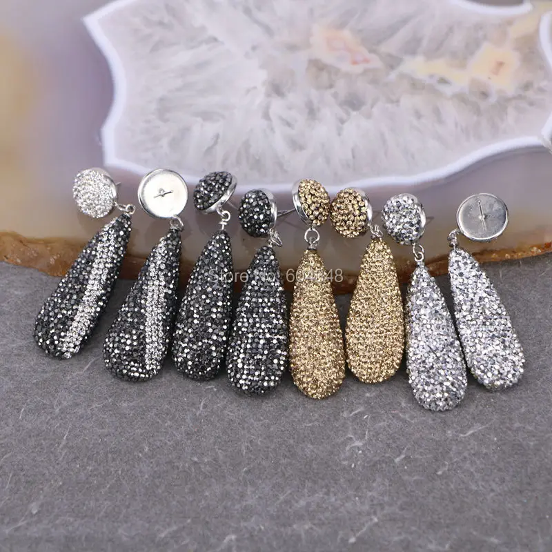 5 пар ювелирный камень длинные серьги, кристалл циркон проложили круглый металлический Серьги-гвоздики