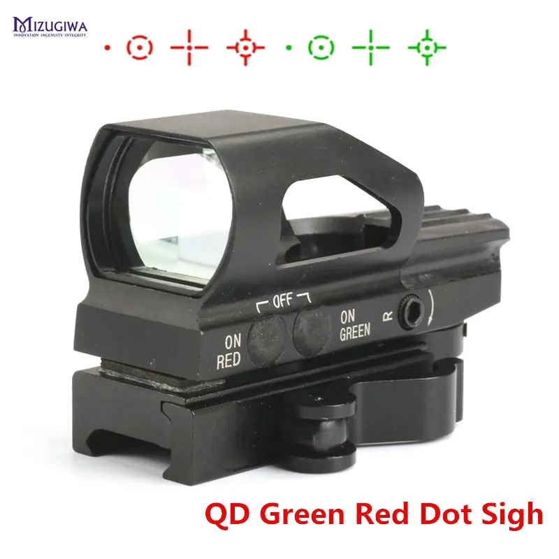 MIZUGIWA QD Quick Release Зеленый Красный точка зрения Тактический Металл Голографическая 4 Сетка охотничий прицел 20 мм Rail Пикатинни область