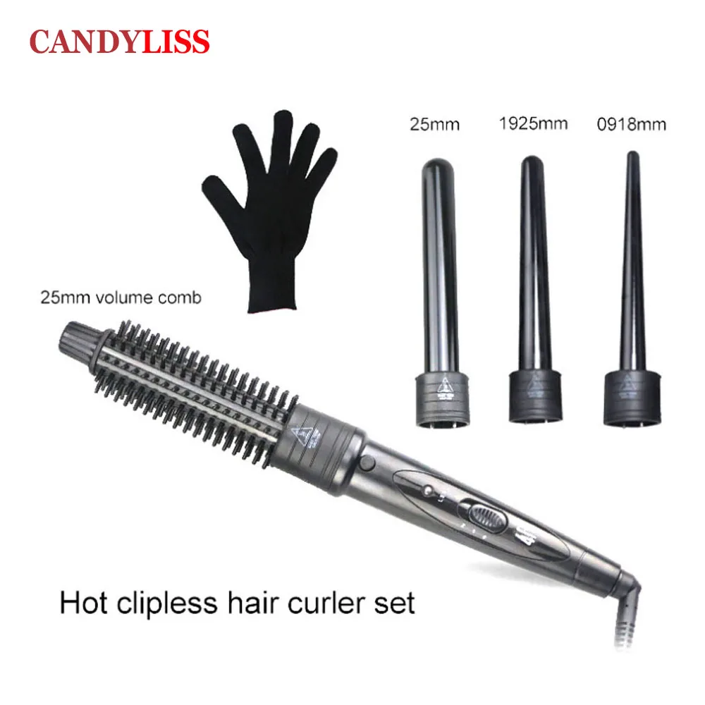 

Hot brush 5 Part Hair Curling Iron Machine 5P Ceramic Hair Curler Set 5 Sizes 09-32mm Curling Wand Rollers With Glove Clips