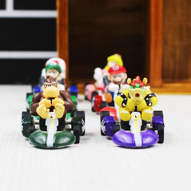 6pcs/set Super Mario Bros Kart PULL BACK Car Figures Kart PULL BACK Cars Figures super mario kart figure