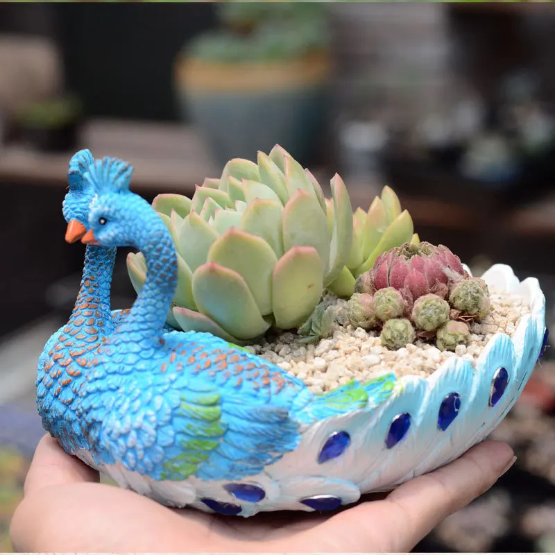 

Double Peacock Flower Pot Lifelike Peafowl Resin Garden Decoration Succulent Orchids Potted Plants Pot Bonsai Planter Flowerpot