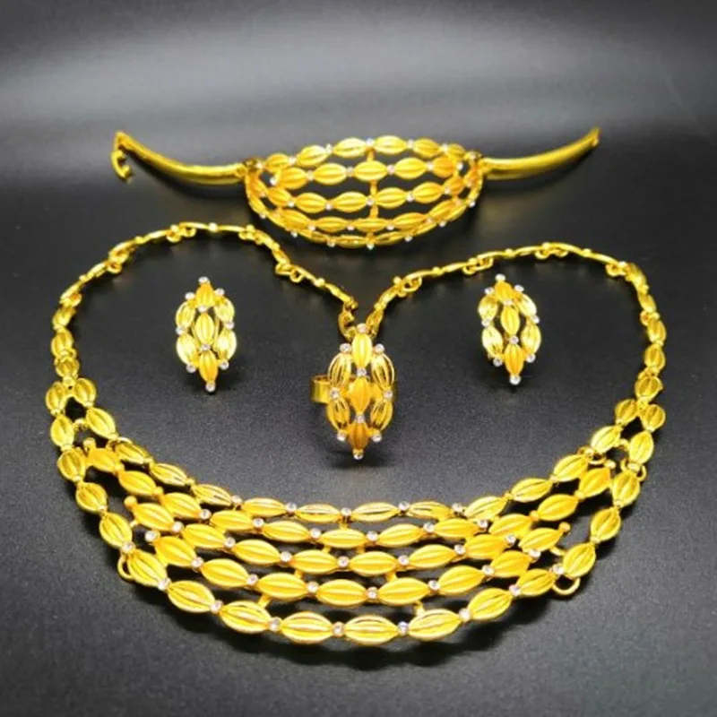 

F&Y Retro Creative Flower Styling Jewelry Set Dubai Gold Color Jewelry sets Nigerian Wedding African Beads jewelry set