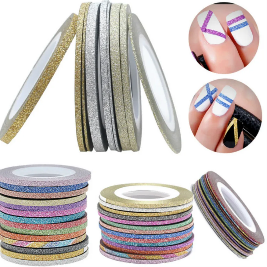 

2019 New 12 Color Glitter Nail Striping Line Tape Sticker Set Art Decorations DIY Tips For Polish Nail Gel Rhinestones Decorat