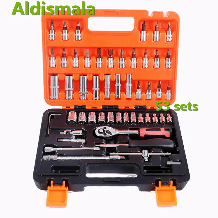 

Aldismala 53pcs Automobile Motorcycle Car Repair Tool Box Precision Ratchet Wrench Set Sleeve Universal Joint Hardware Tool Kit