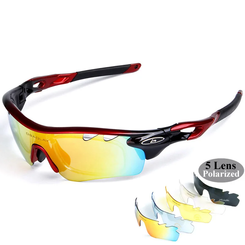 Поляризационные тактические очки с 5 линзами, походные охотничьи очки, УФ-очки для рыбалки, велоспорта, солнцезащитные очки для спорта на открытом воздухе - Цвет: red black