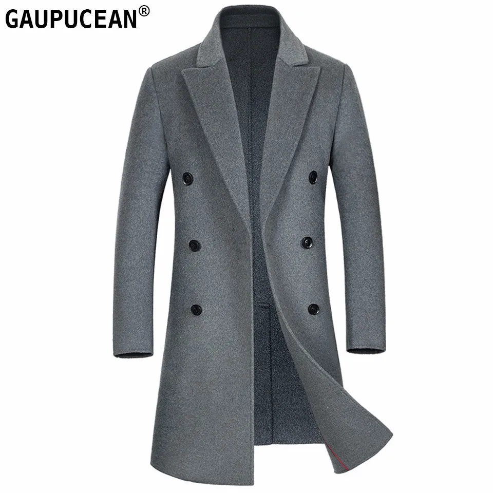 Men Wool Coat 70 Wool 30 Polyester Luxury High Quality Double Breasted Formal Autumn Winter