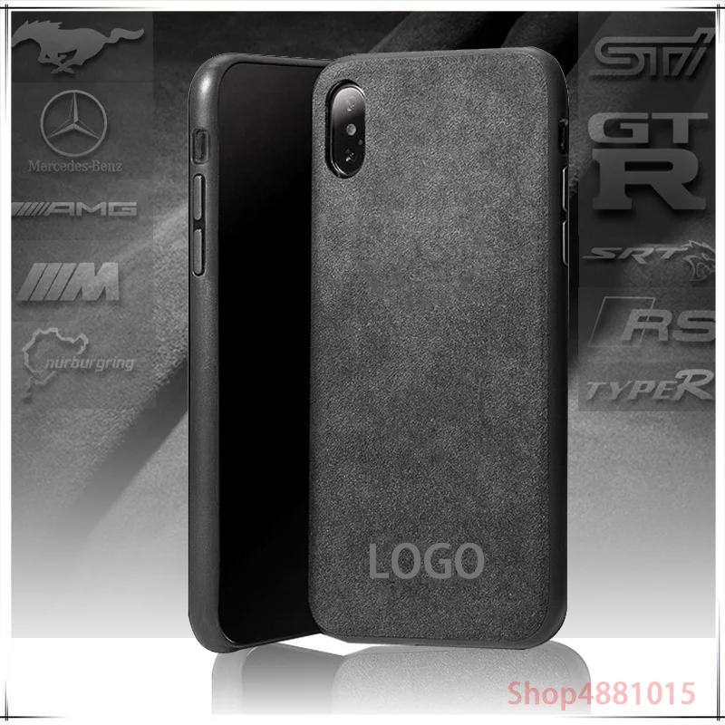 

Luxury Italian Suede Like Fabric Turn Fur AMG Car LOGO Phone Cases For iphone 6 6S 7 8 Plus XS XR MAX Motorsport GTR Back Cover