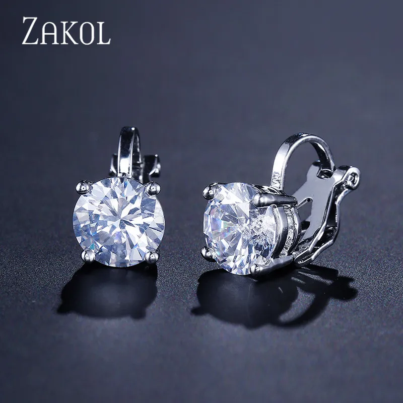 Zakol Cubic Zirconia Clip Earrings For Women Fashion Crystal Jewelry Zakol Cubic Zirconia Clip Earrings For Women Fashion Crystal Jewelry Female Wedding Party Gift Top Quality Fsep526