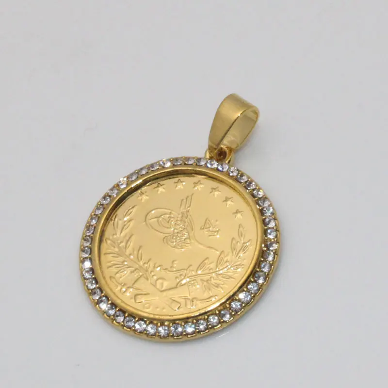 ZKD islam Arab Coin Gold Color Turkey Coins crystal Pendant Necklace  muslim Ottoman coins jewelry 4