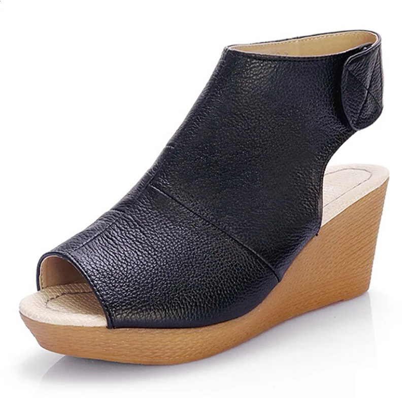 

Summer Genuine Leather Female Shoes Gladiator Sandals Women Wedges Platform Open Toe High Heels Sandals Hool&Loop Shoes Woman 39