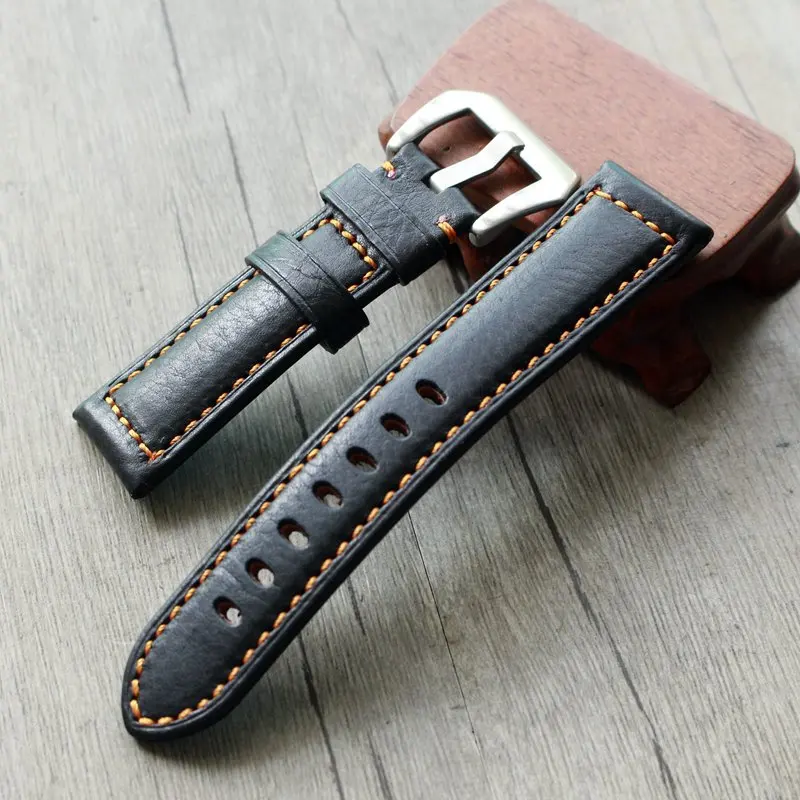 

New Cow Leather Strap Watch Bracelet Black Vintage Watch Band 20mm 22mm 24mm 26mm Watchband For Fossil Panerai