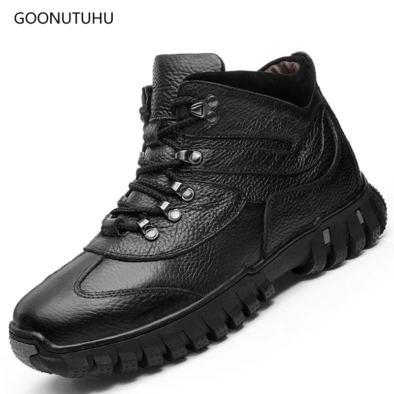 

Winter men's boots casual genuine leather add plush to keep warm army shoes for men ankle boot military work shoe snow boots men