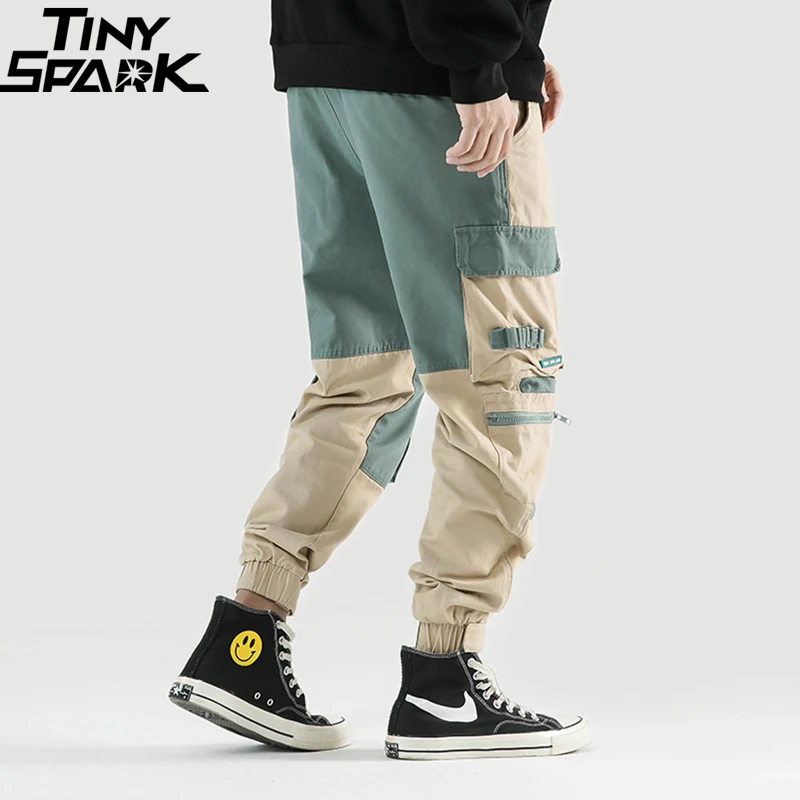 2019 الورك الورك البضائع السراويل متعدد جيوب الرجال المتناثرة بانت ركض فضفاض SweatPant الشارع الشهير اللون كتلة خليط المسار السراويل