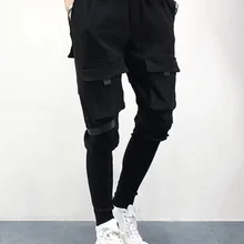 Обтягивающие черные повседневные спортивные штаны, мужские брюки из двух частей, мужские и женские панковские джоггеры Kanye, штаны-шаровары в стиле хип-хоп