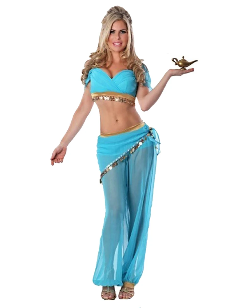 

Sky Blue Arabian Costume Women Belly Dancing Dress Carnival Halloween Indian Princess Cosplay Costume Stage Outfits