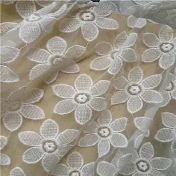 

130cm wide white organza embroidered lace formal dress skirt fabric