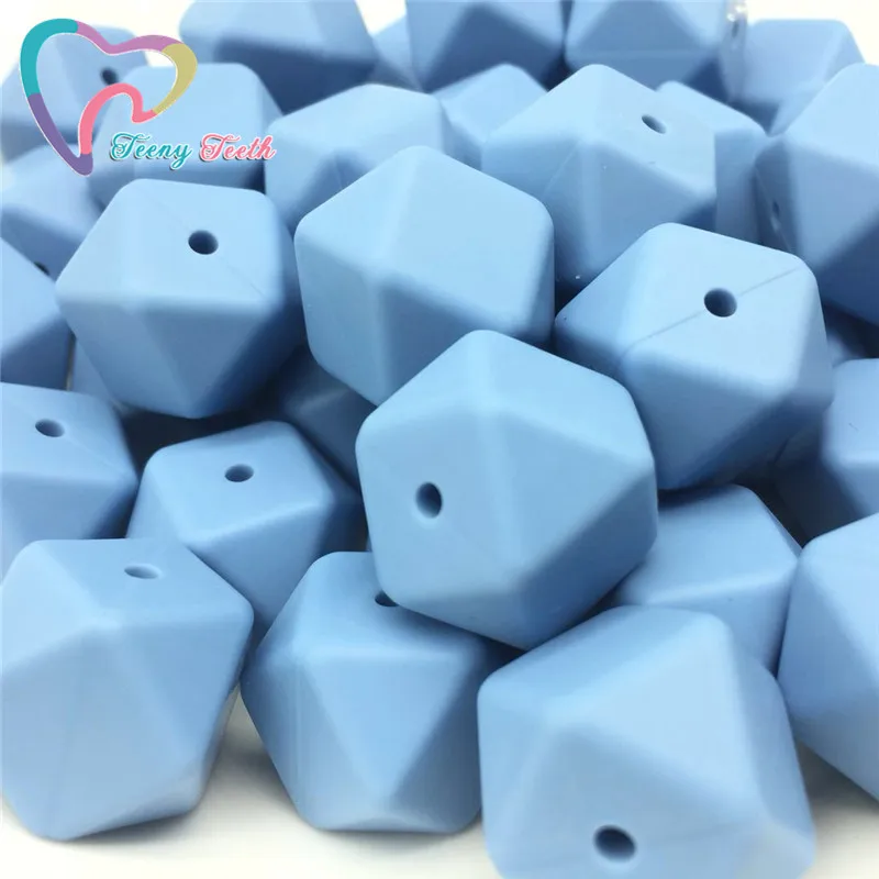 Teeny Teeth 10PCS Power Blue 17MM Hexagon Silicone Teething Beads Baby Kids Nursing Necklace Food Grade Silicone Geometric Beads