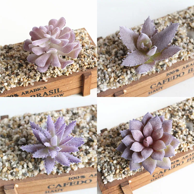 Горячая DIY аксессуары Модные фиолетовые суккуленты растение цветок стены горшках мини искусственный Моделирование Флокирование