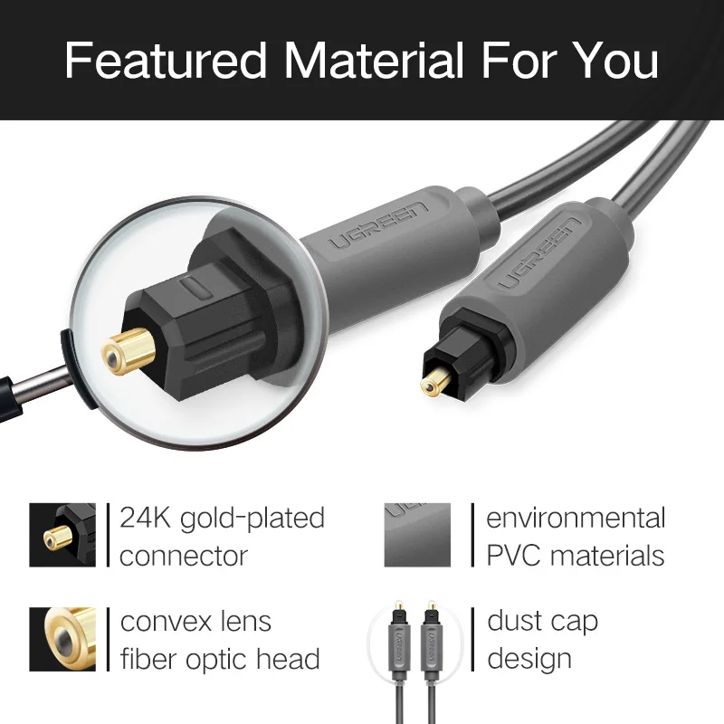 מוצר ugreen digital optical audio cable toslink gold plated 1m 2m 3m spdif coaxial cable for מוצר ugreen digital optical audio cable toslink gold plated 1m 2m 3m spdif coaxial cable for