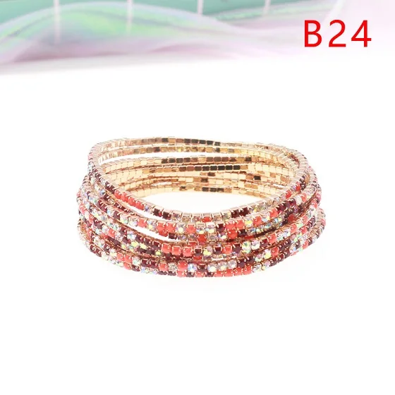 Цветной шикарный браслет для девочек, 10 шт./лот, браслет для тенниса, роскошный браслет для элегантных, вечерние, ювелирное изделие - Окраска металла: B24
