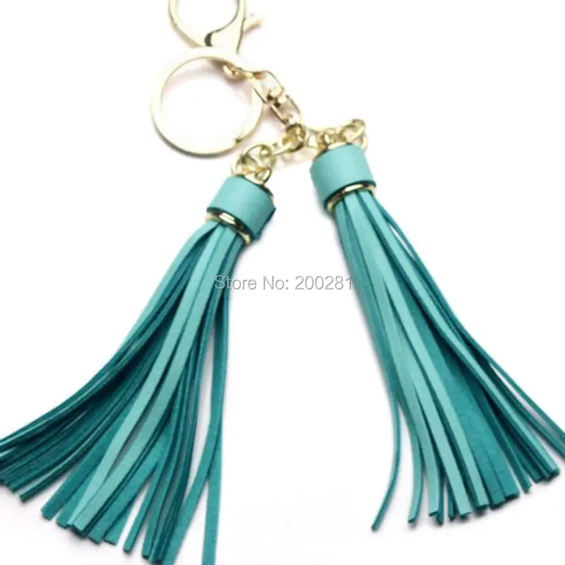 9 Colors Fashion Leather Tassels Keychain Gold Color Bag Key Chain Ring