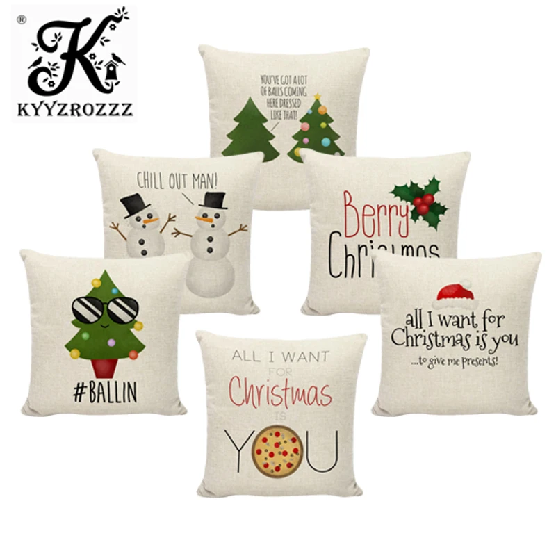 

45*45cm Christmas Deer Snowman Pattern Cotton Linen Throw Pillow Cushion Cover Case Car Home Sofa Decorative Pillowcase