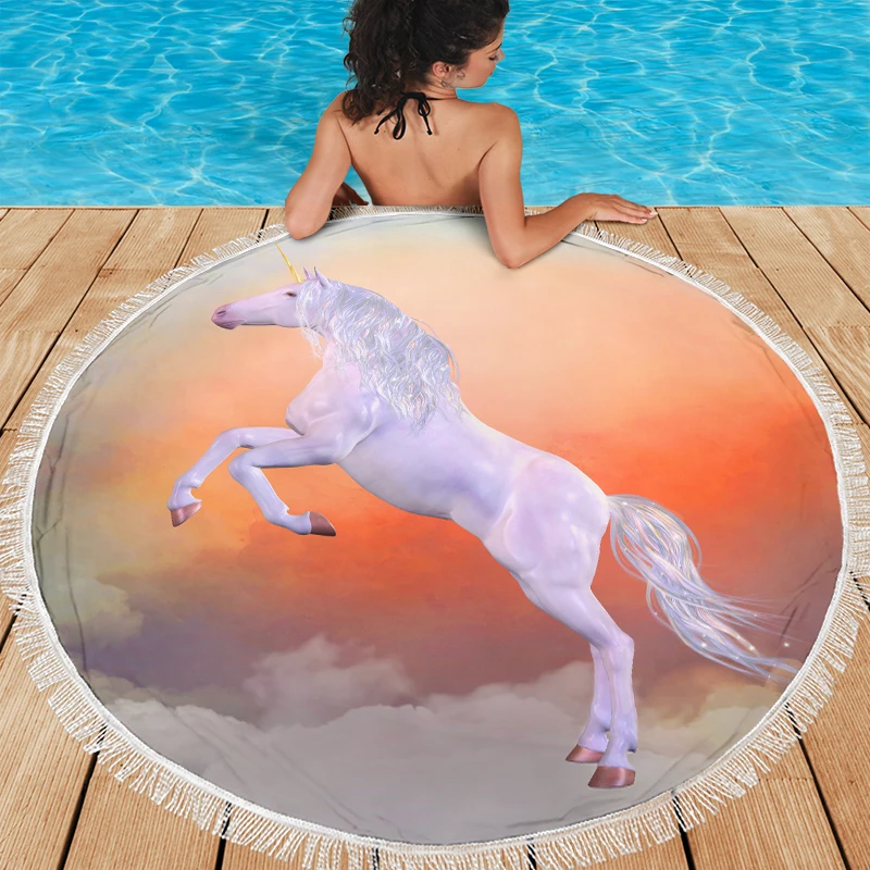 

Chic Ombre Galaxy Space Unicorn Round Beach Towel 150*150cm Microfiber Fabric Large Beach Towel for Adults and Kids Beach Mat