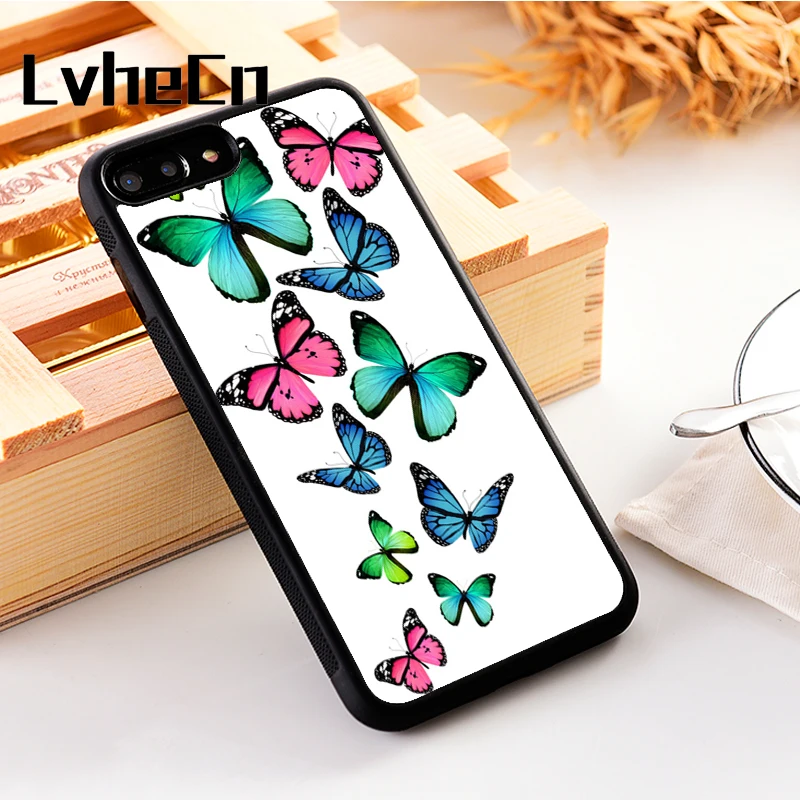 

LvheCn 5 5S SE phone cover cases for iphone 6 6S 7 8 Plus X Xs Max XR Soft Silicon TPU Collage Cute Butterfly