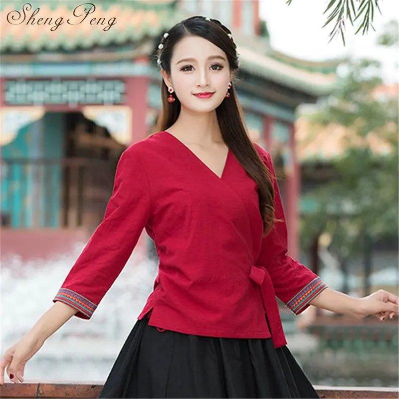 Linen shirt women linen clothes cheongsam top Chinese style mandarin collar blouses solid color linen shirt CC381