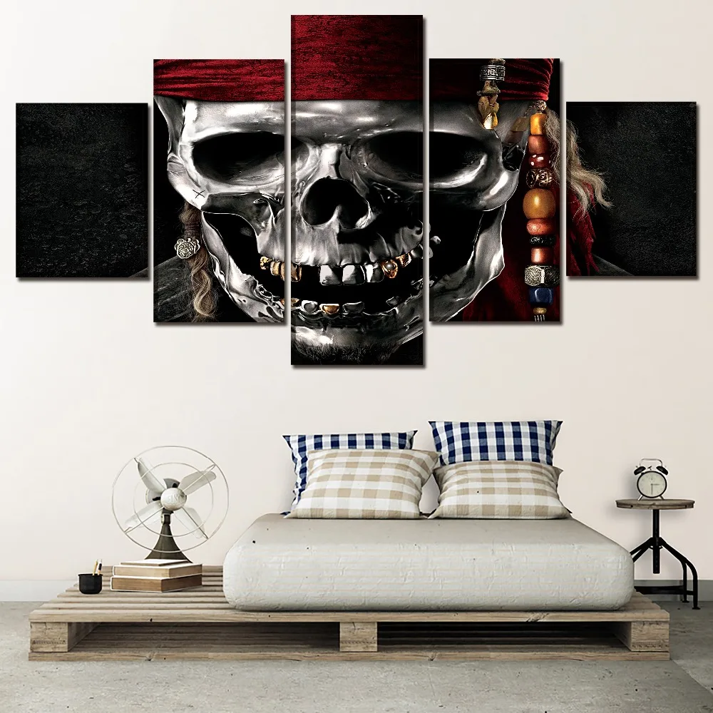 

One Set Framework Or Unframed Movie Poster 5 Panel Movie Pirates Of The Caribbean Skull Picture Wall Art Home Decorative Bedroom