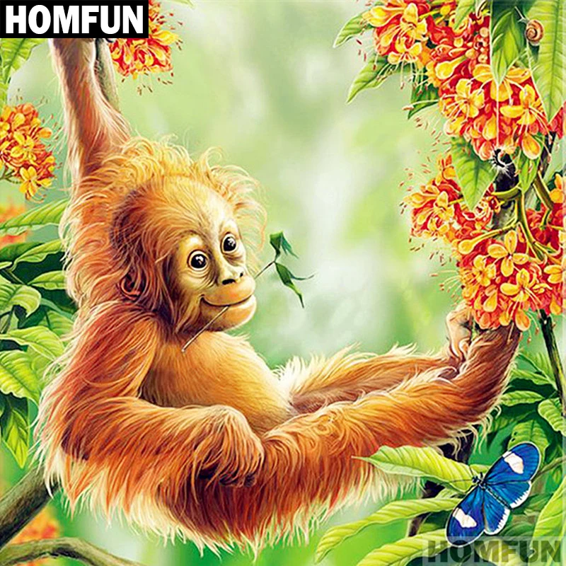 

HOMFUN Full Square/Round Drill 5D DIY Diamond Painting "Animal monkey" 3D Embroidery Cross Stitch 5D Decor Gift A01255