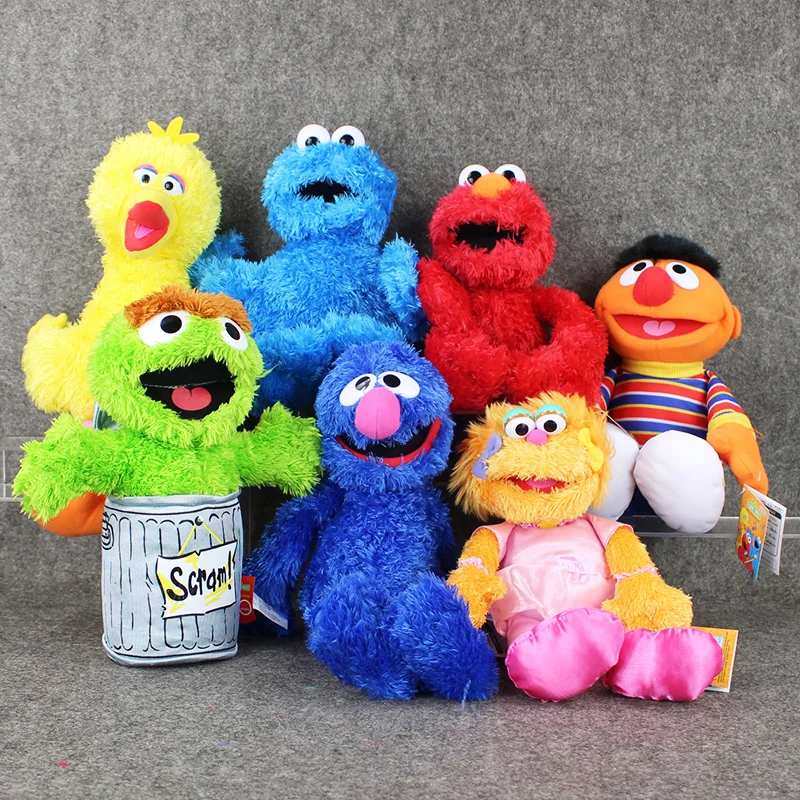 

7styles 27-40cm Cartoon Anime Sesame Street Elmo Oscar Cookie Grover Zoe Ernie Big Bird Stuffed Plush Toy Doll Children Gift