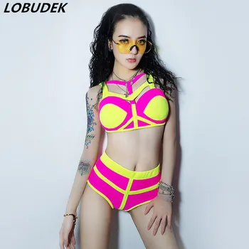 

European Style Sexy Bikini Bra Shorts Lady Set Bar Club Party Show Dance Costume Dance Team DJ Pole Dancing Jazz 2 Pieces Outfit