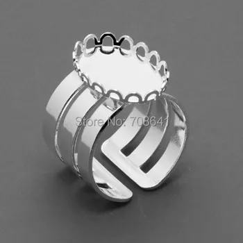 

Blank Ring Settings with Oval Lace Bezel Cabochons Bases Filigree Wide Men's Rings Open Rings DIY Jewelry Findings Silver Plated
