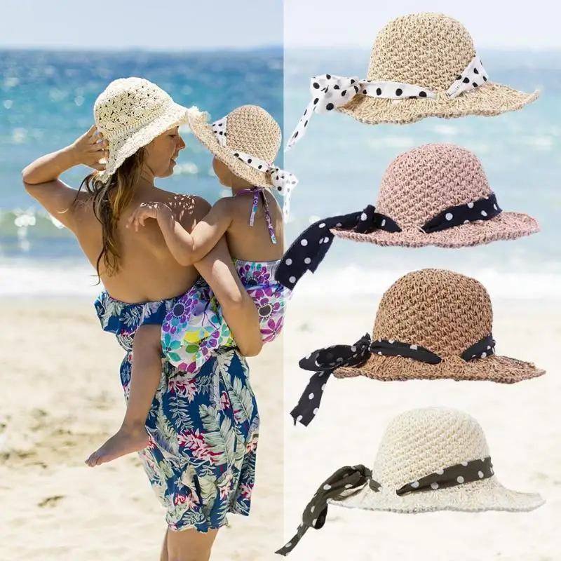 

Toddler Breathable Straw Hat Summer Sun Cap Princess Hats Bowknot Flower