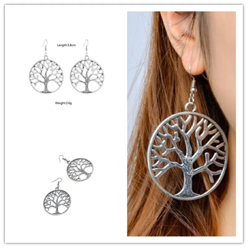 

New Silver Big Hollow Earring Tree 2019 For Women Girl Trendy of Life Charms Earrings Hyperbole Jewelry Gift