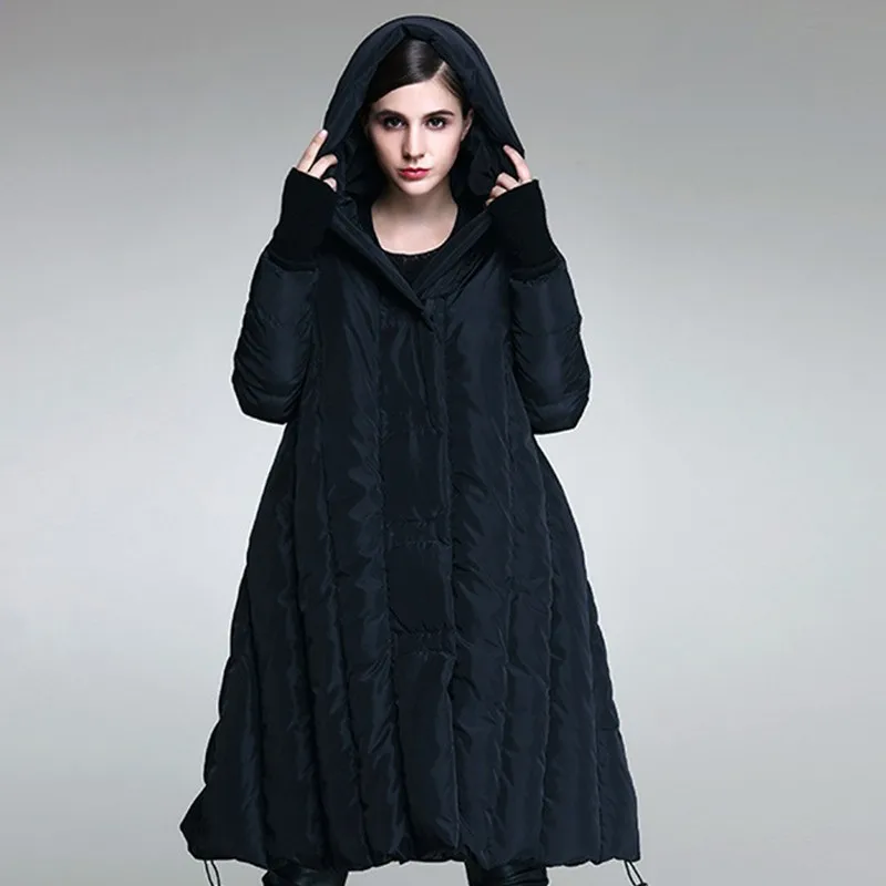 Повседневная зимняя куртка для женщин, новая модная юбка, парка, свободный, плюс размер, уплотненный пуховик, пальто, сохраняющее тепло, длинное пуховое пальто для женщин, L219 - Цвет: Black