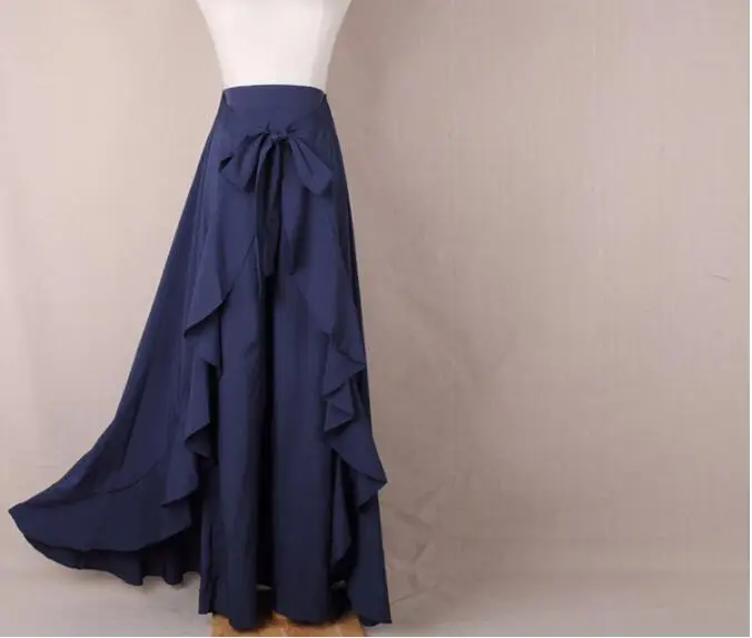 Новая юбка для женщин с высоким разрезом на талии с рюшами свободные широкие брюки многослойная юбка женская однотонная эластичная талия длинная юбка брюки - Цвет: dark blue