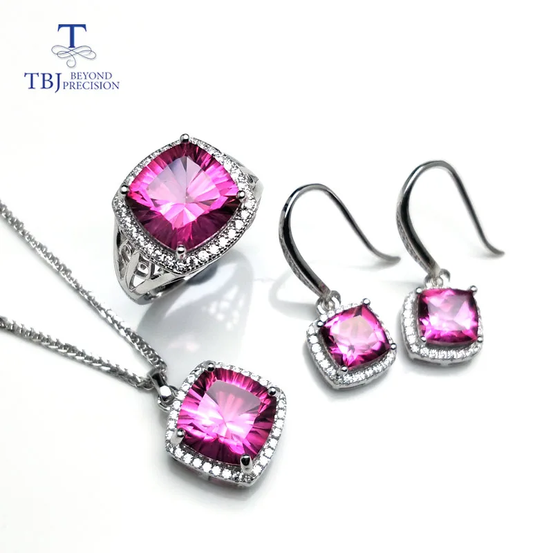 

TBJ,Romantic natural pink topaz gemstone jewelry set in 925 sterling silver best ring pendant earring for women daily party wear