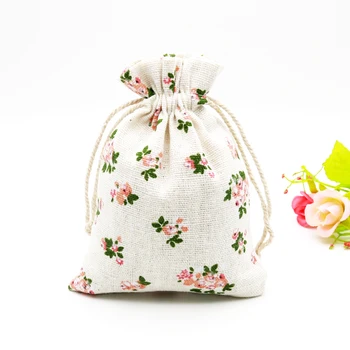

5PCS 10x14cm Cotton Linen Bags Sweet Pink Flower Gift Drawstring Bags Neckalce Bracelets Bangle Handmade Jewelry Packing Bag