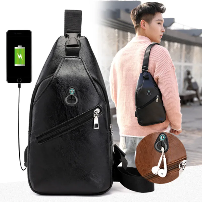 Мужские сумки через плечо, Мужская нагрудная сумка с USB, дизайнерская сумка-мессенджер, кожаная сумка через плечо, диагональная посылка, новинка, рюкзак для путешествий