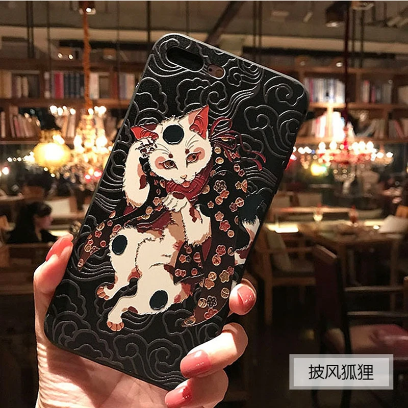 Аниме тисненый чехол с милым котом для iPhone 6 S plus 7 XS 8 эстетический матовый чучело