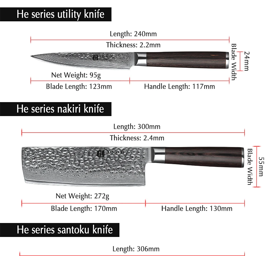 XINZUO японский Дамасская сталь 6 шт. набор кухонных ножей ультра острое лезвие, поварской нож 62 HRC кухонный нож инструменты Pakkawood ручка