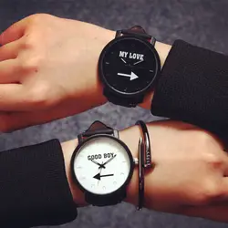 Корейская Мода Минимализм Harajuku мужской пара часы студенток корейский повседневное ретро кожаный ремень кварцевые наручные часы