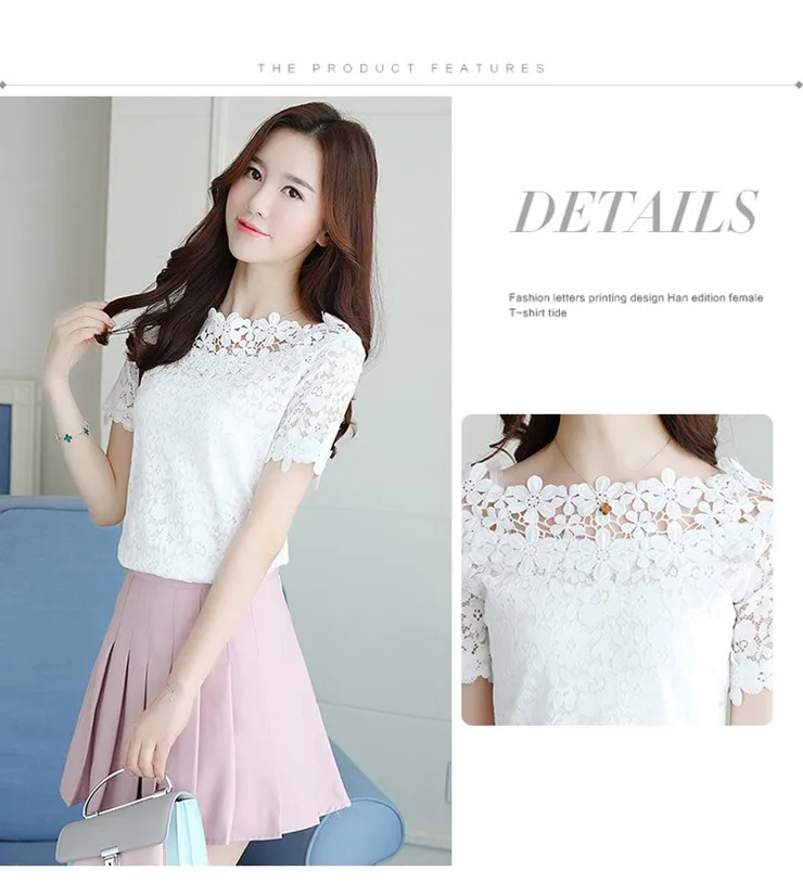 Flower Lace Tops And Blouses Women Tops Femme 2018 Fashion Summer Short Sleeve Ladies Shirts White Renda Blusas Femininas (4)