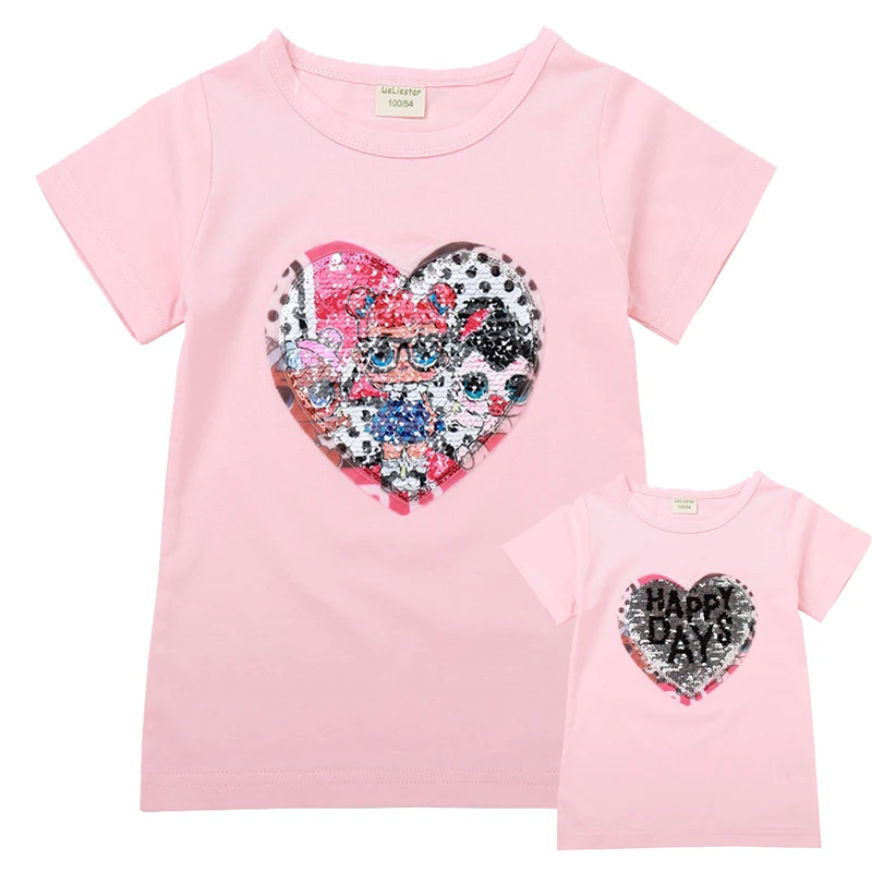 Girls Flip Sequin Shirts Dresses Unicorn Short Sleeve Reversible Summer Clothes